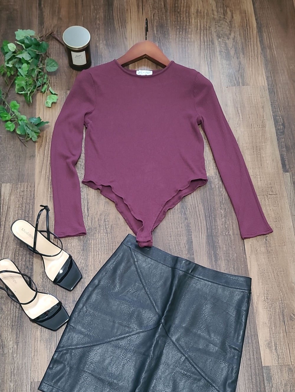 3/$25 She + Sky Plum Ribbed Long Sleeve Bodysuit